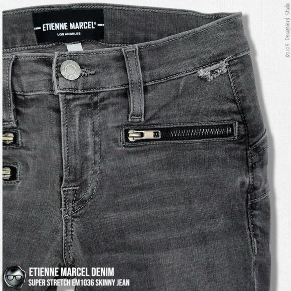 ETIENNE MARCEL DENIM SUPER STRETCH SKINNY MULTI ZIP JEANS EM1036 IN GREY SIZE 24 - Picture 8 of 16
